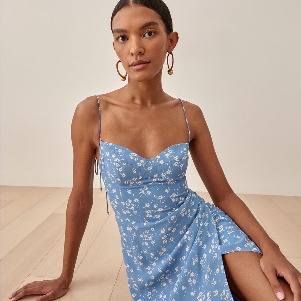 Reformation Blue Floral Midi Dress